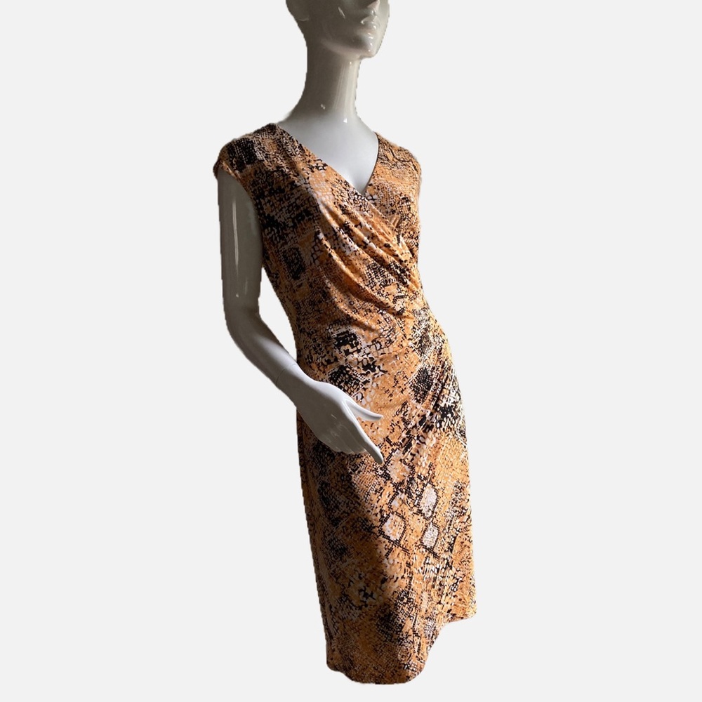 Kasper Faux Wrap Animal Print Cap Sleeve Dress M